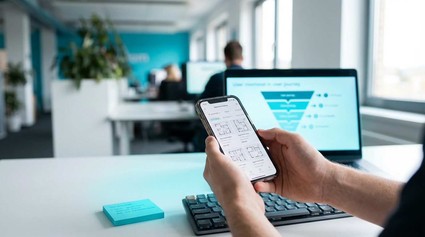 Путь пользователя от клика по рекламе в Telegram до бронирования квартиры через Mini App на смартфоне